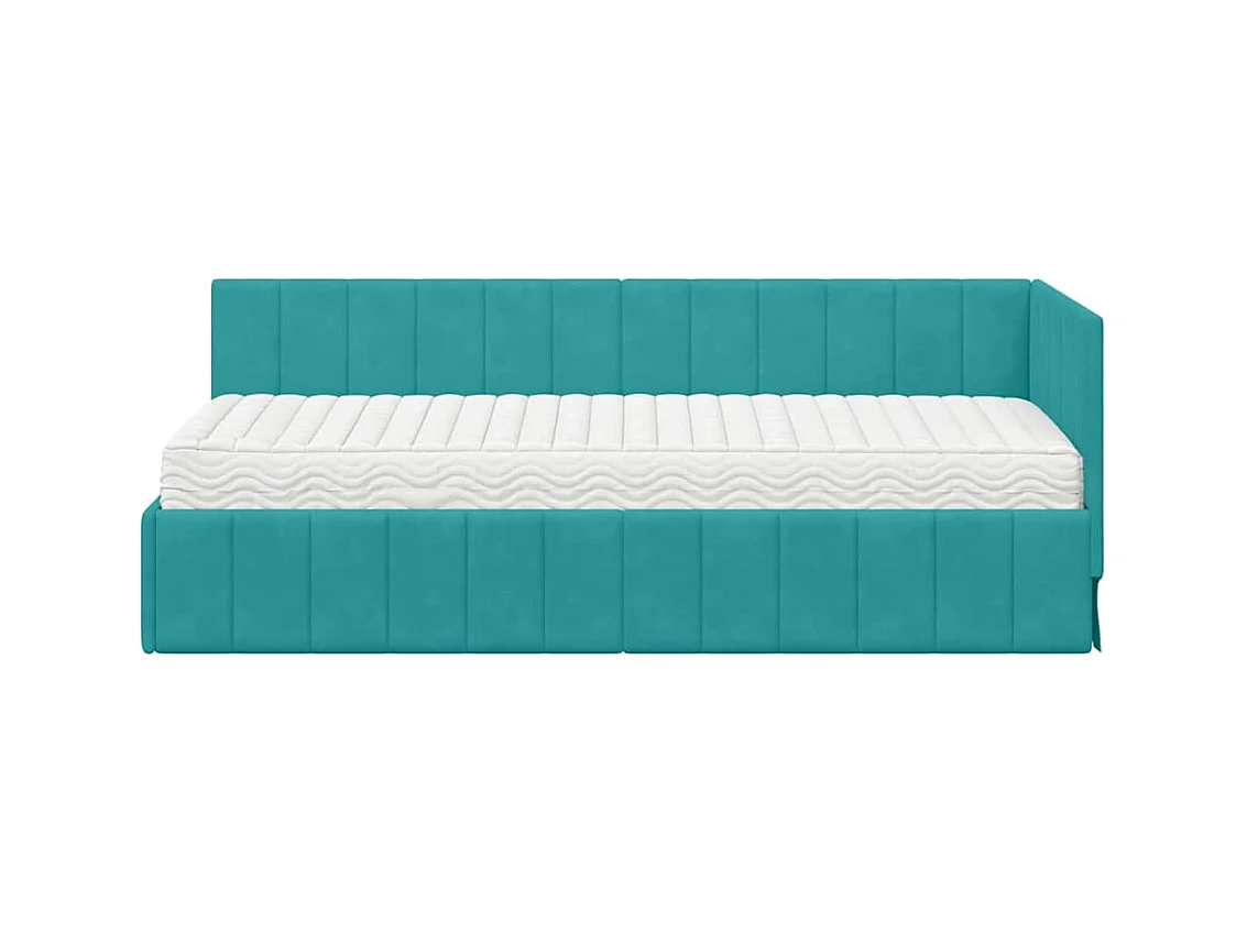 Cadre de lit d'angle avec matelas Turquoise 80 x 200 cm Velours