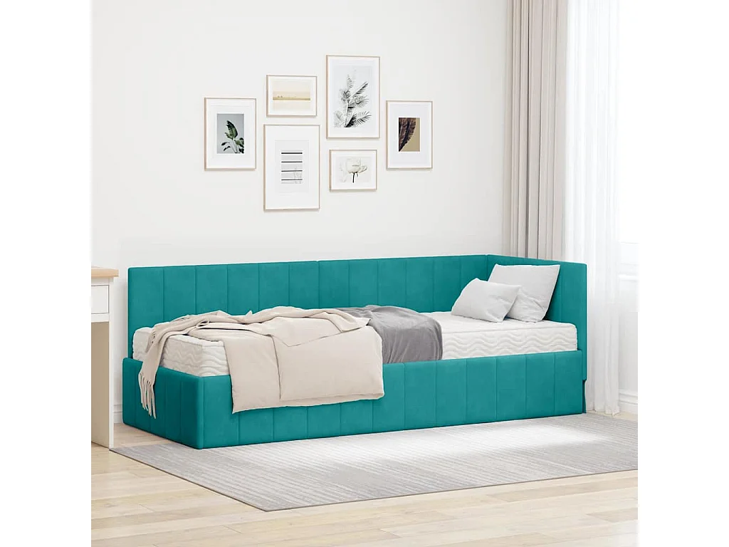Estructura de cama en esquina Tuquesa 80 x 200 cm Terciopelo