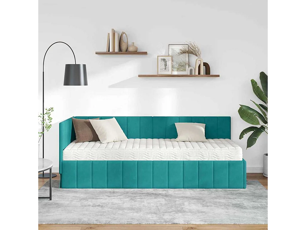 Estructura de cama en esquina Tuquesa 80 x 200 cm Terciopelo