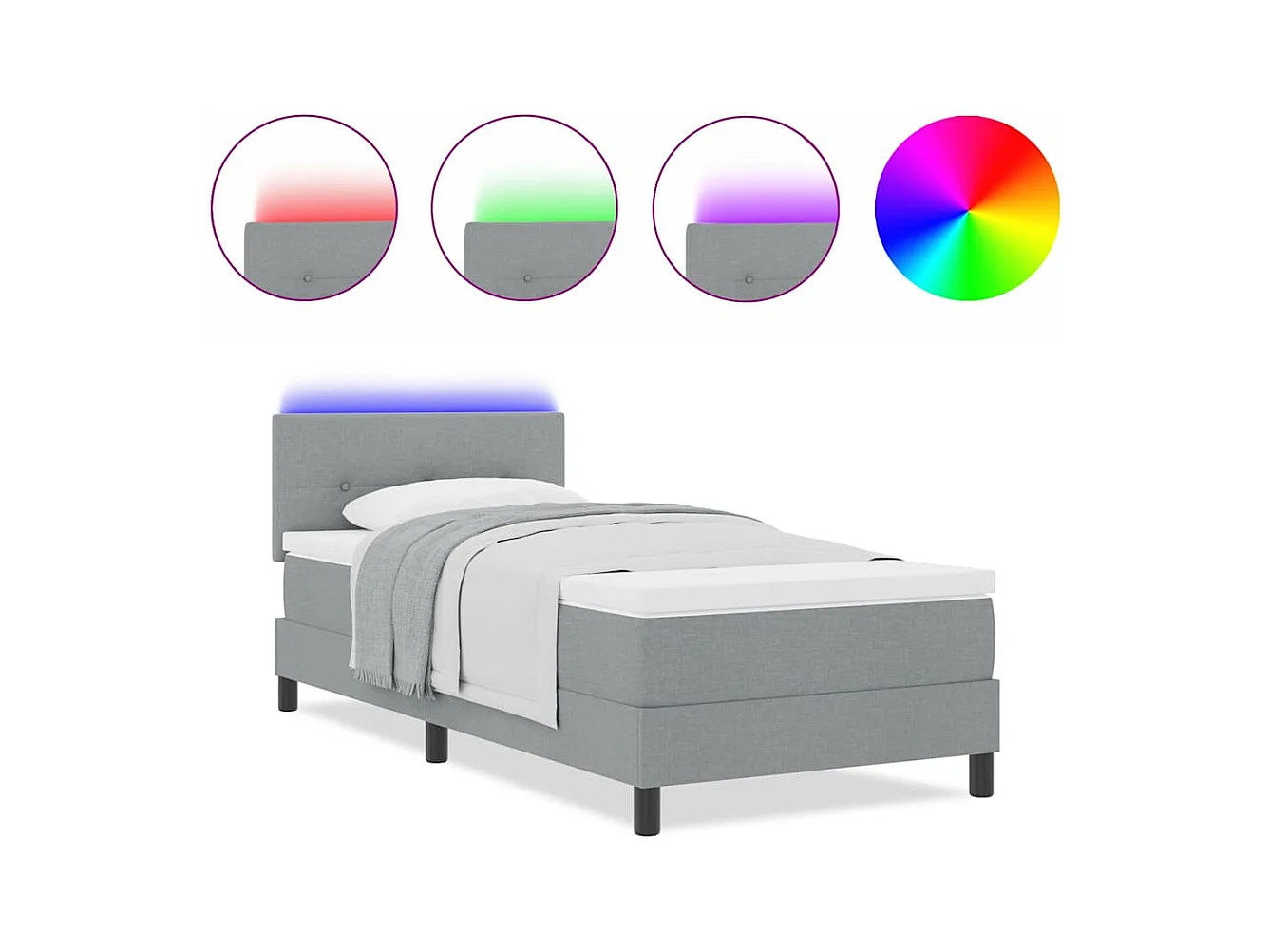 Cadre de lit avec matelas Gris clair 90 x 200 cm tissu