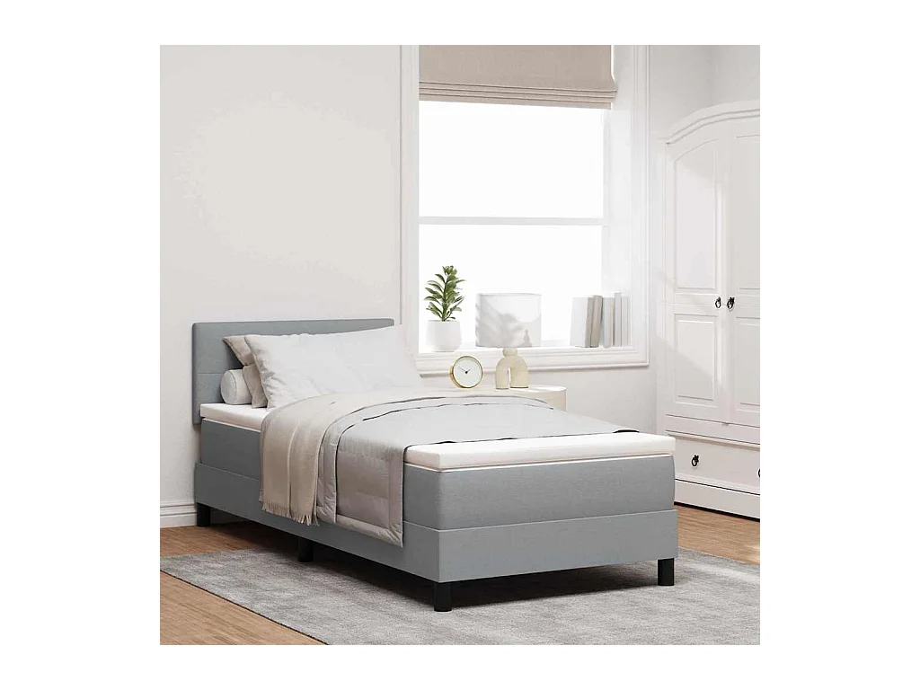 Cama tipo Box Spring con colchón Gris claro 90 x 200 cm tela