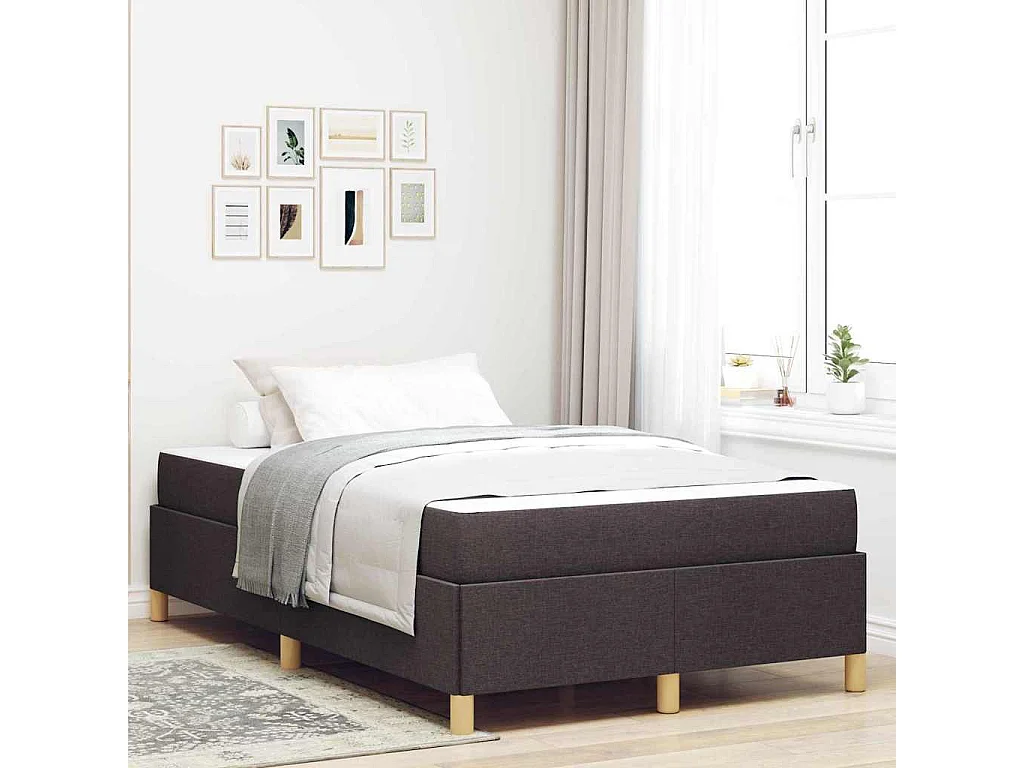 Cama tipo Box Spring Marrón oscuro y Blanco 120 x 190 cm tela