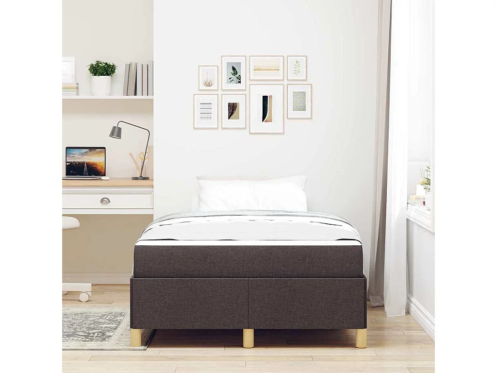 Cama tipo Box Spring Marrón oscuro y Blanco 120 x 190 cm tela