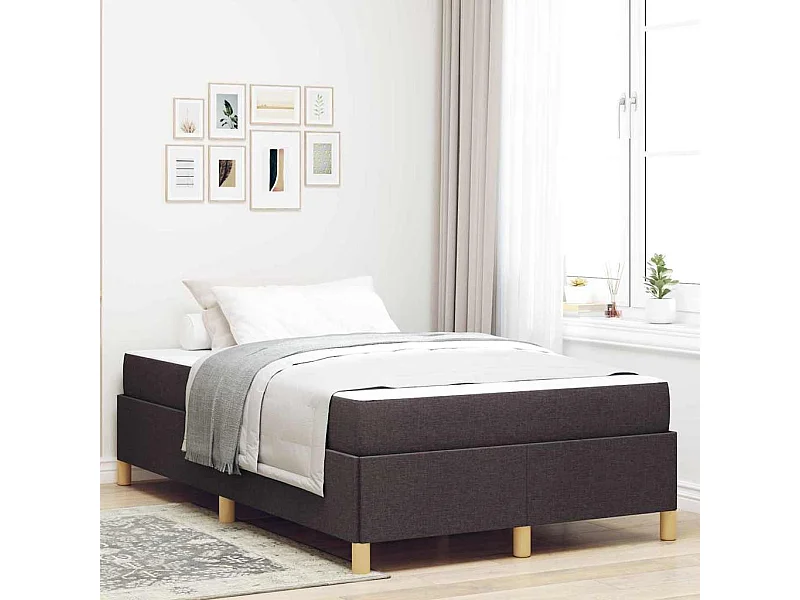 Cama tipo Box Spring Marrón oscuro y Blanco 120 x 190 cm tela