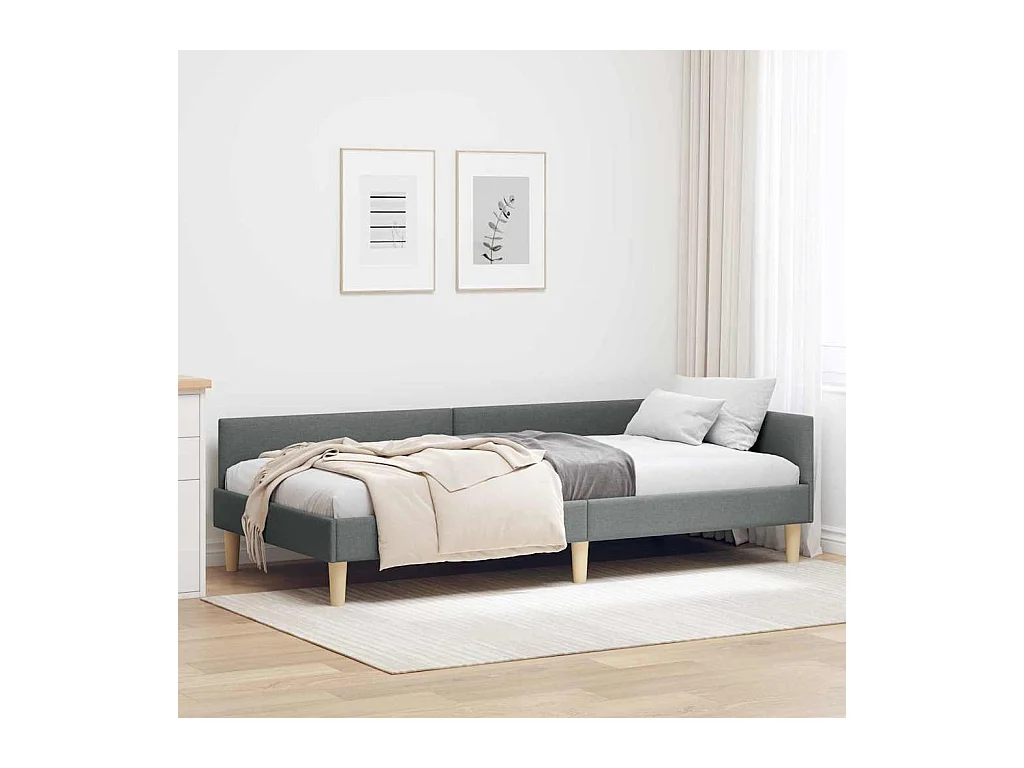 Hoek Bed Frame Donkergrijs 90 x 190 cm Stof en Engineered Hout