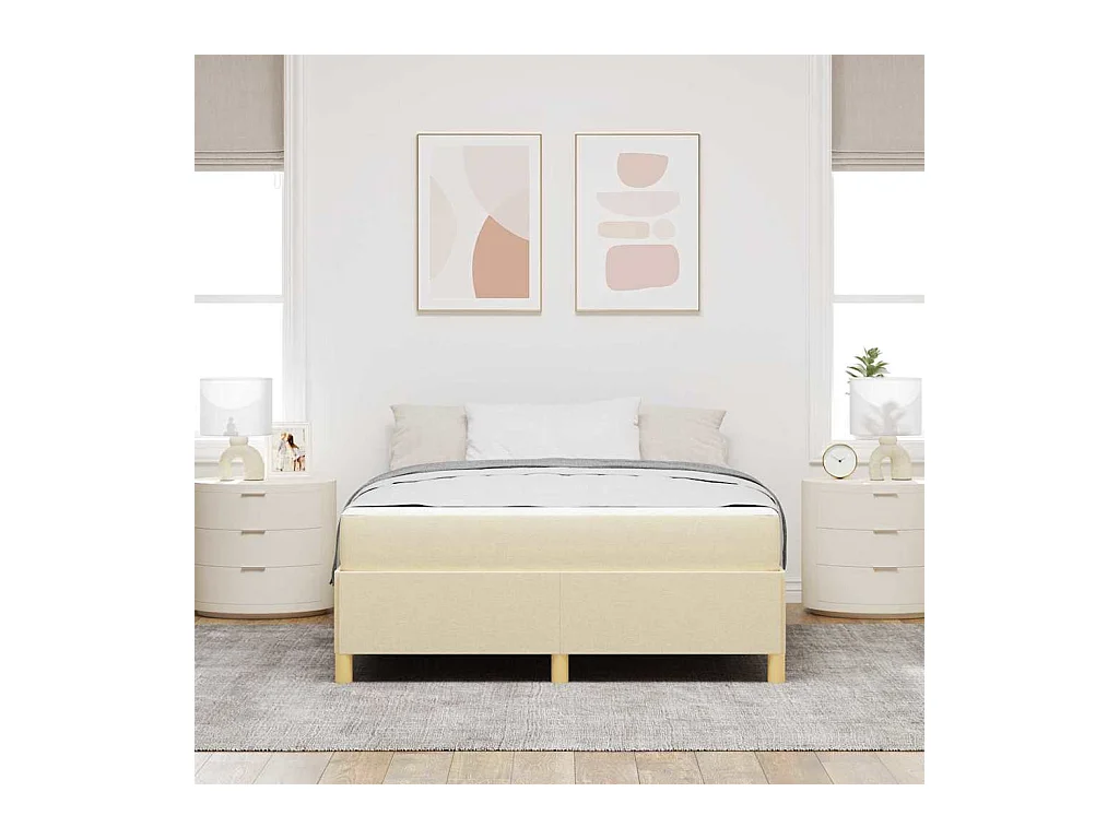 Cadre de lit avec matelas Crème et Blanc 140 x 200 cm tissu