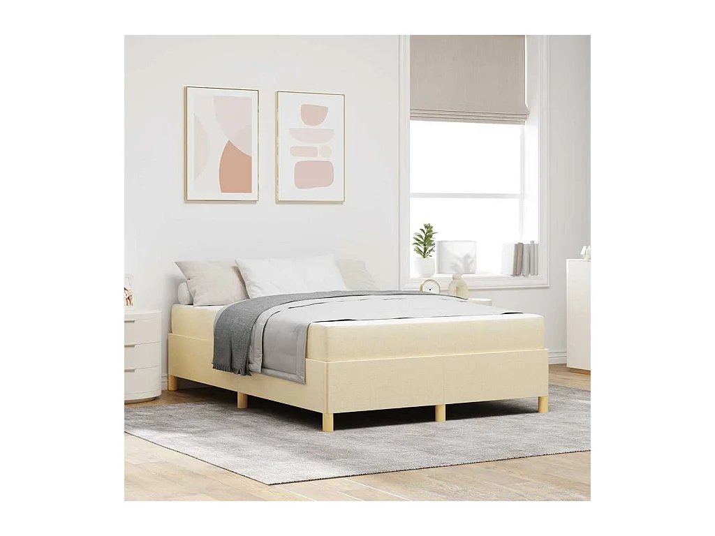 Cadre de lit avec matelas Crème et Blanc 140 x 200 cm tissu