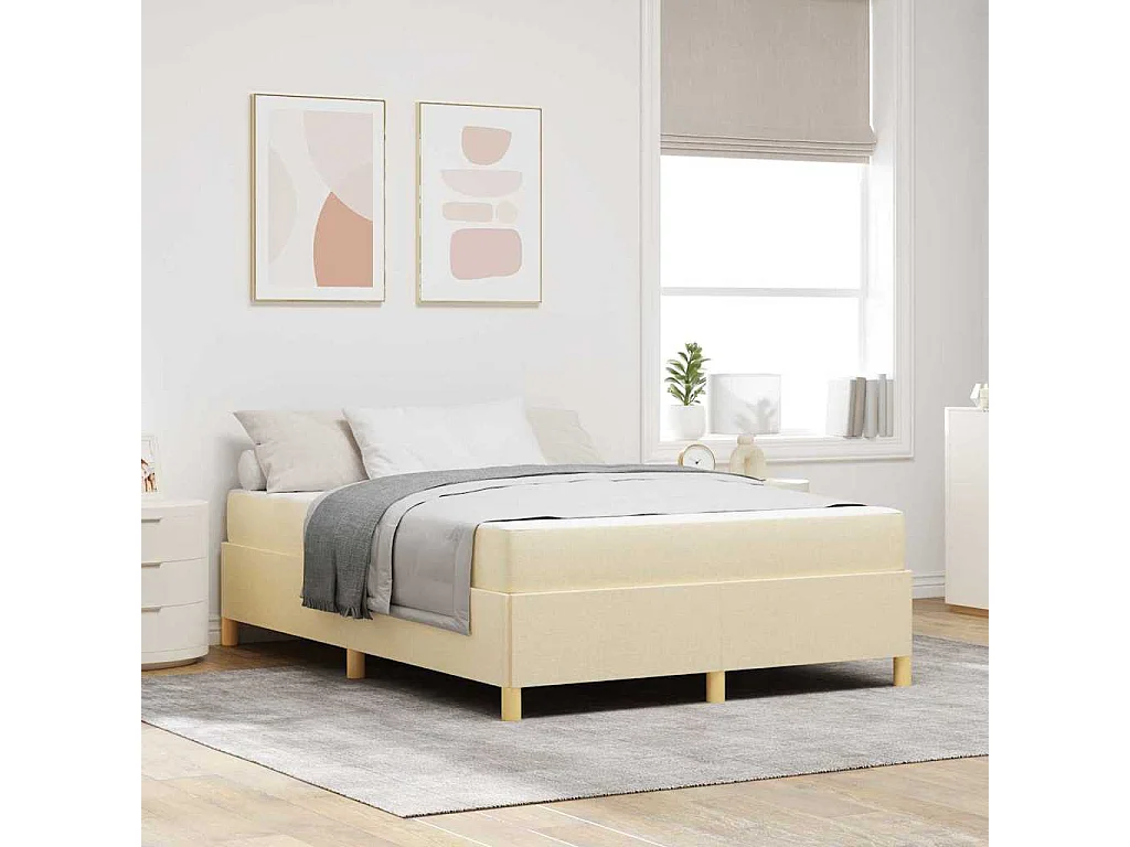 Cadre de lit avec matelas Crème et Blanc 140 x 200 cm tissu
