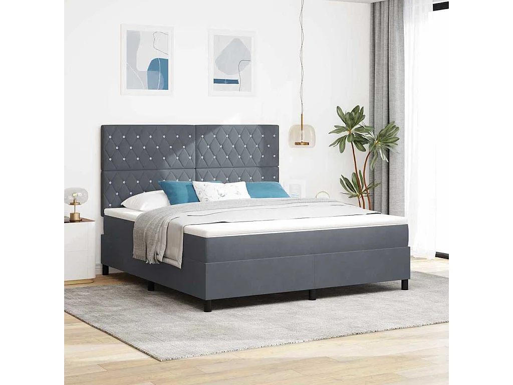 Cadre de lit avec matelas Gris foncé 180 x 200 cm Velours