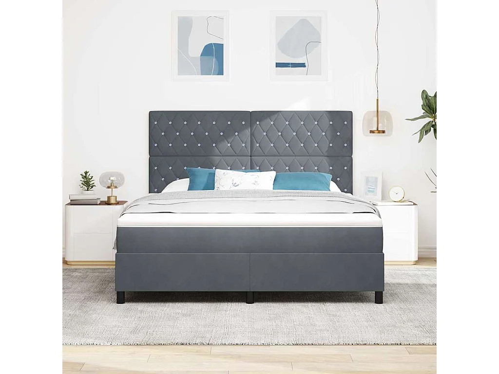 Cadre de lit avec matelas Gris foncé 180 x 200 cm Velours