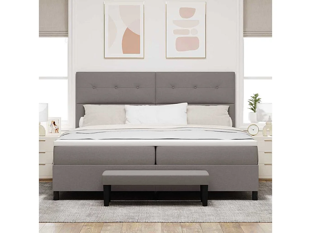 Cama tipo Box Spring con colchón Taupé 200 x 200 cm tela