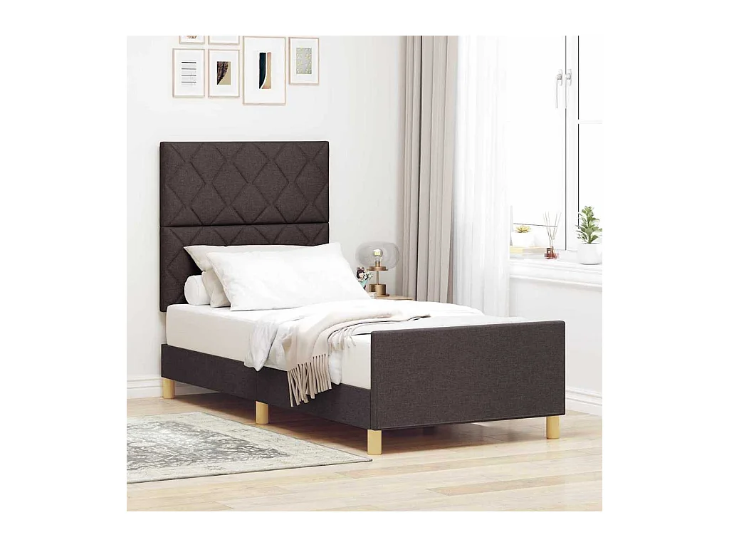 Estructura de cama con cabecera Marrón oscuro 90 x 190 cm tela