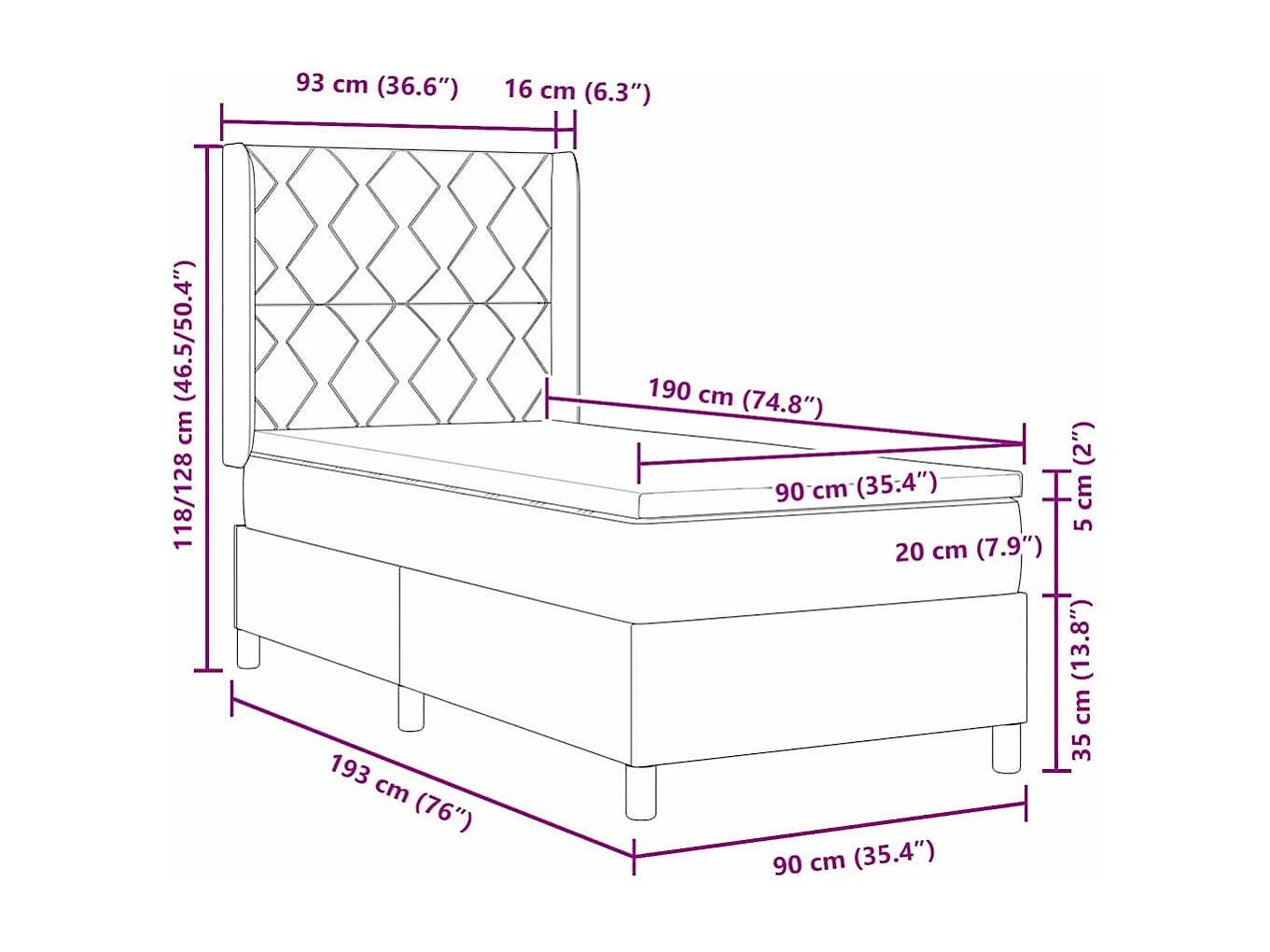Boxspring bed met hoofdeinde Zwart 90 x 190 cm Fluweel