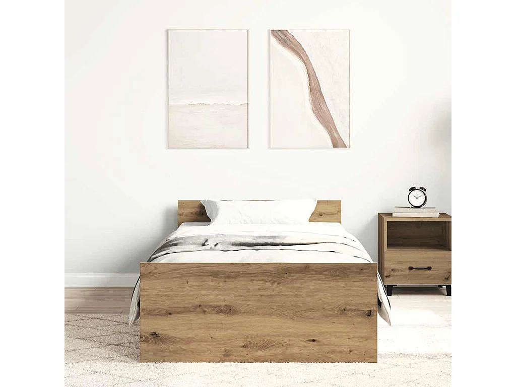 Cadre de lit sans matelas chêne artisanal 75x190 cm