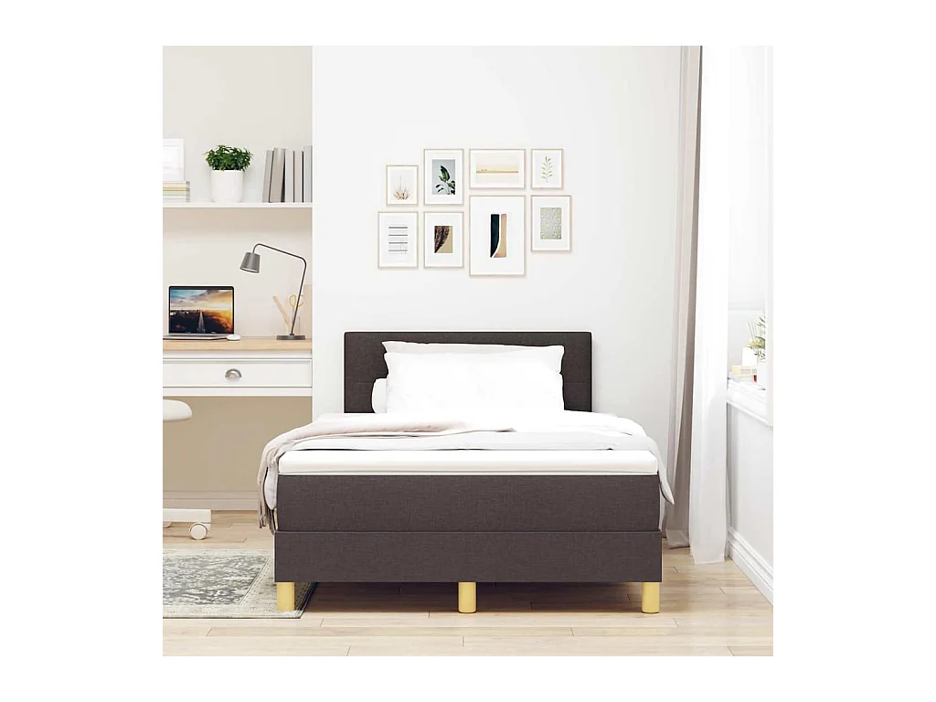 Cadre de lit avec matelas Marron foncé 120 x 200 cm tissu