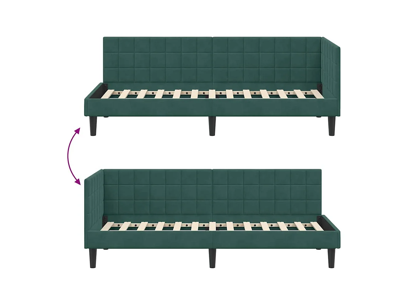 Cadre de lit d'angle Vert foncé 80 x 200 cm Velours