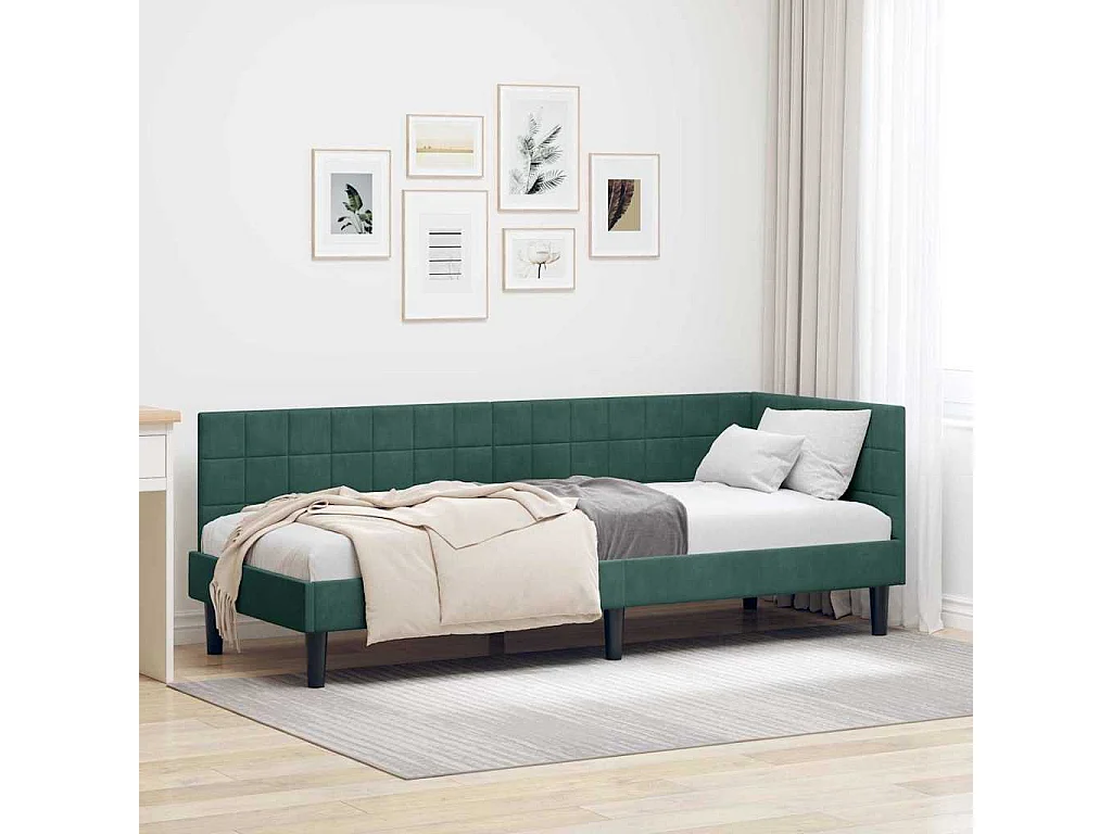 Cadre de lit d'angle Vert foncé 80 x 200 cm Velours