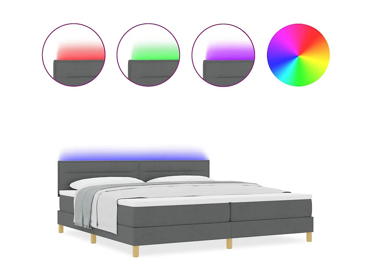 Cadre de lit avec matelas Gris foncé 200 x 200 cm tissu