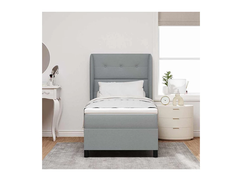 Cadre de lit avec matelas Gris clair 100 x 200 cm tissu