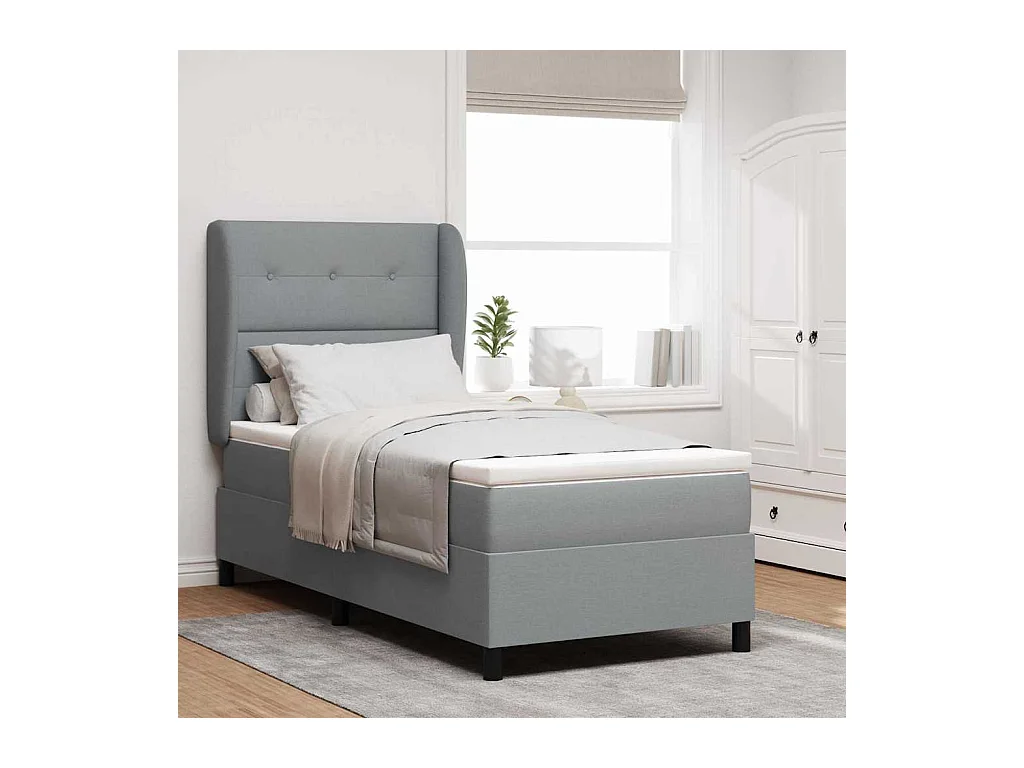 Cadre de lit avec matelas Gris clair 100 x 200 cm tissu