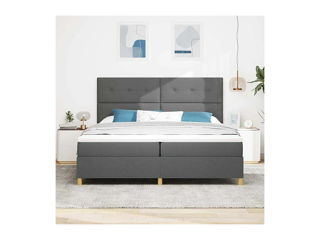 Cadre de lit avec matelas Gris foncé 200 x 200 cm tissu