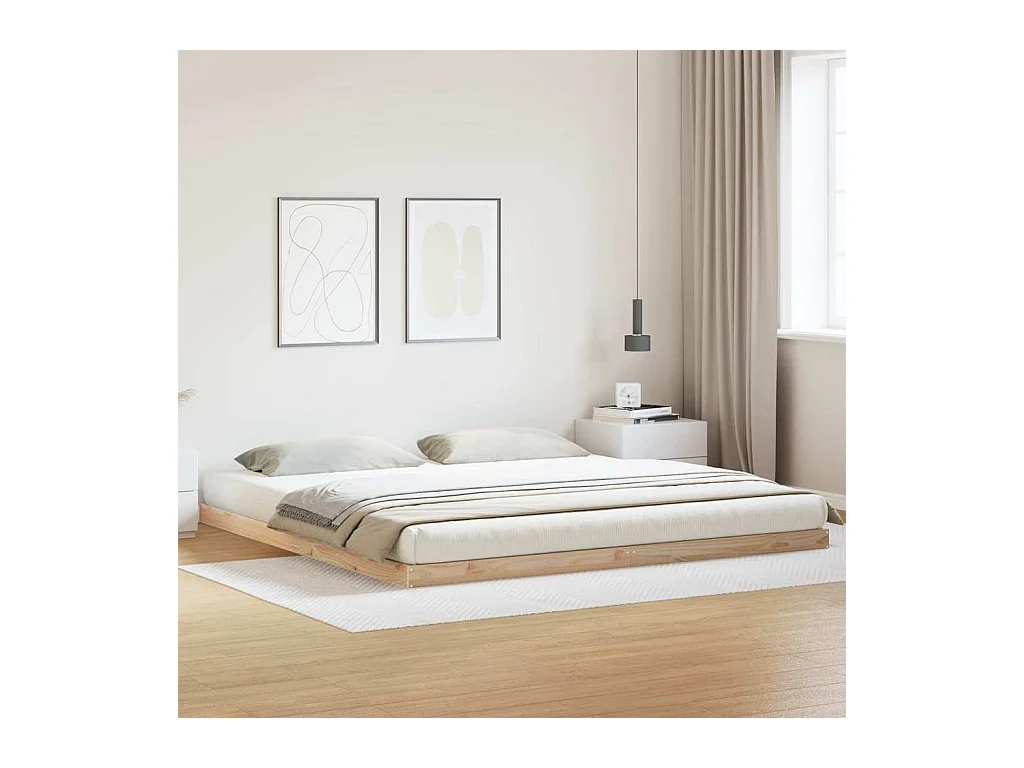 Cadre de lit surélevé Naturel 200 x 210 cm Bois de pin massif