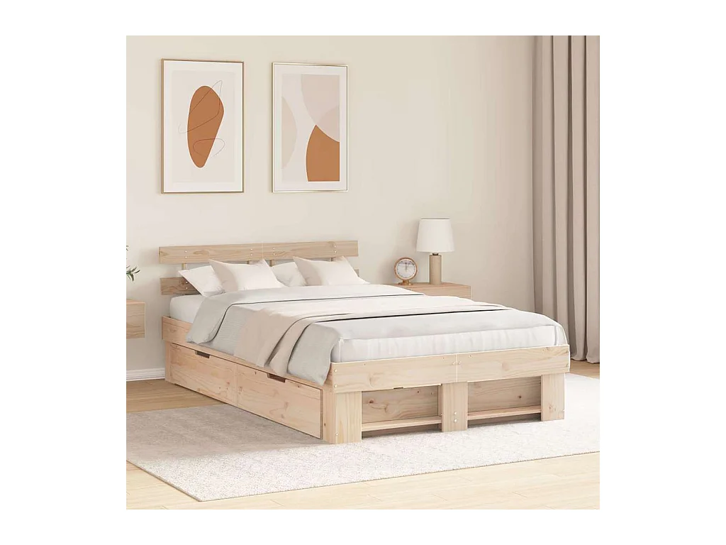 Cadre de lit avec tiroir Marron 140 x 190 cm Bois massif en pin