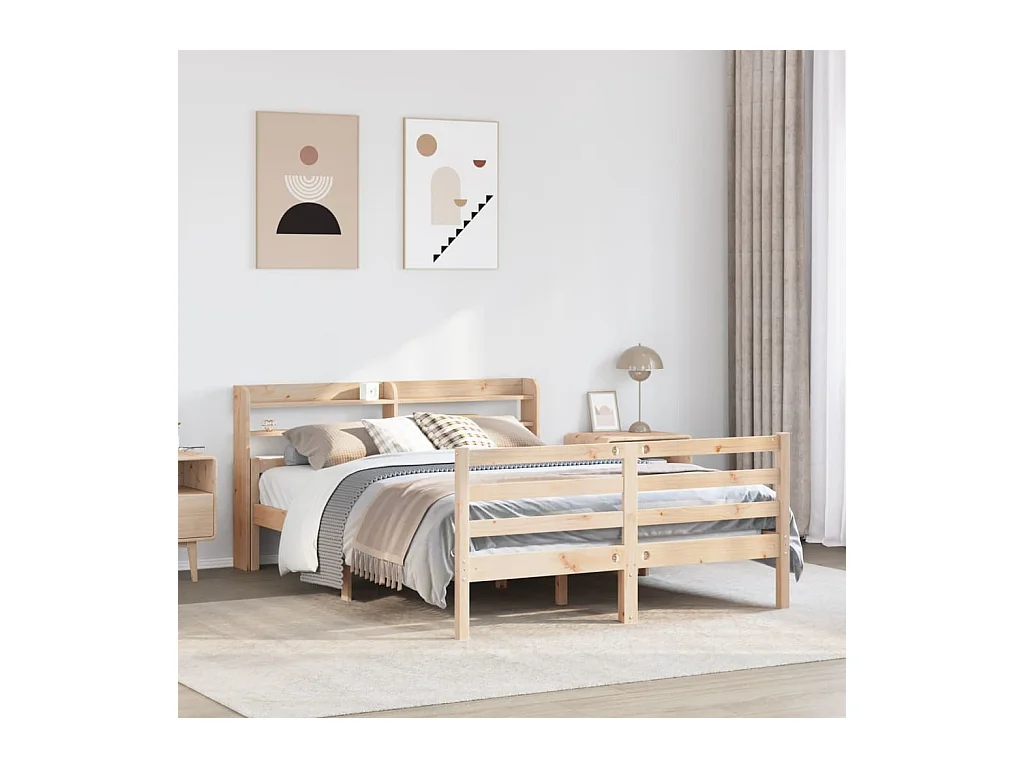 Estructura de cama con cabecero madera maciza pino 160x200 cm