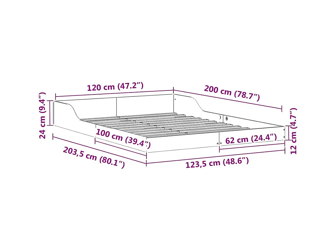 Cadre de lit Marron cire 120 x 200 cm Bois massif en pin
