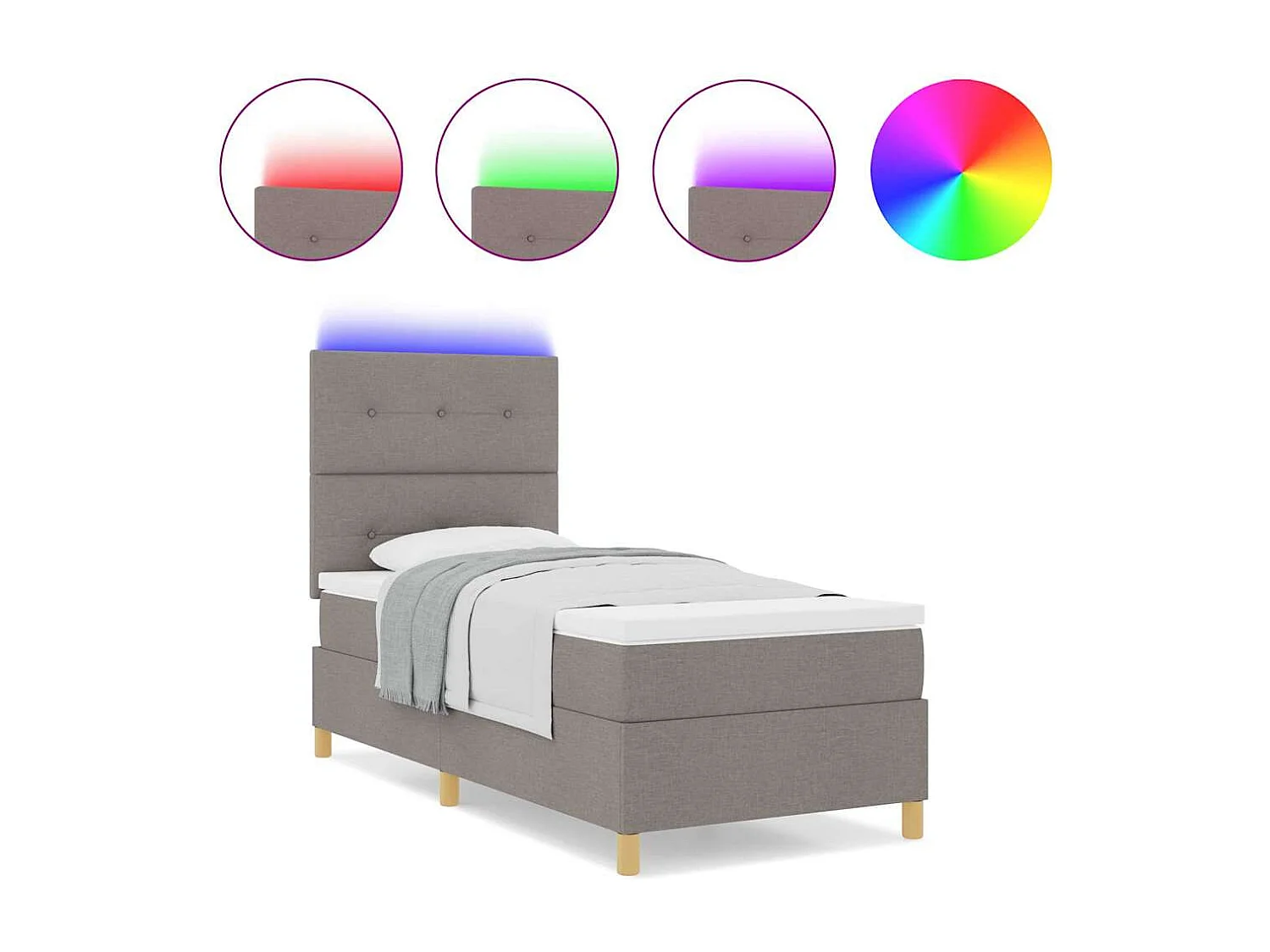 Cama tipo Box Spring con colchón Taupé 90 x 200 cm tela