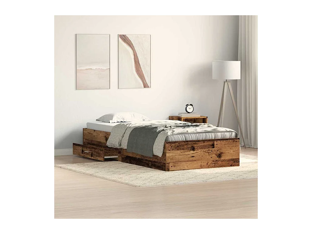 Bedombouw met lades met lade Oud hout 90 x 190 cm Bewerkt hout