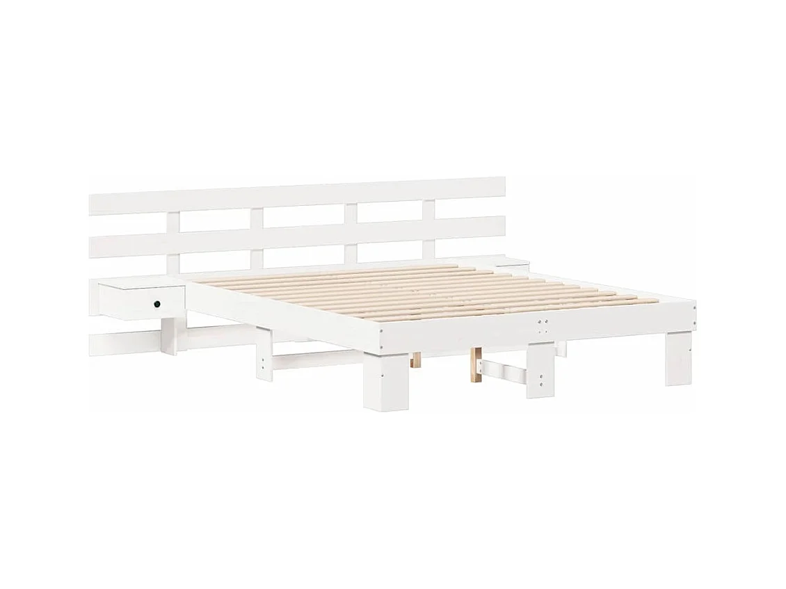 Cadre de lit Blanc 160 x 200 cm Pin massif et pin massif