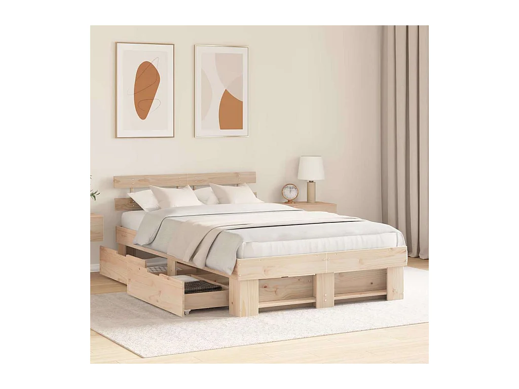 Cadre de lit avec tiroir Marron 120 x 190 cm Bois massif en pin
