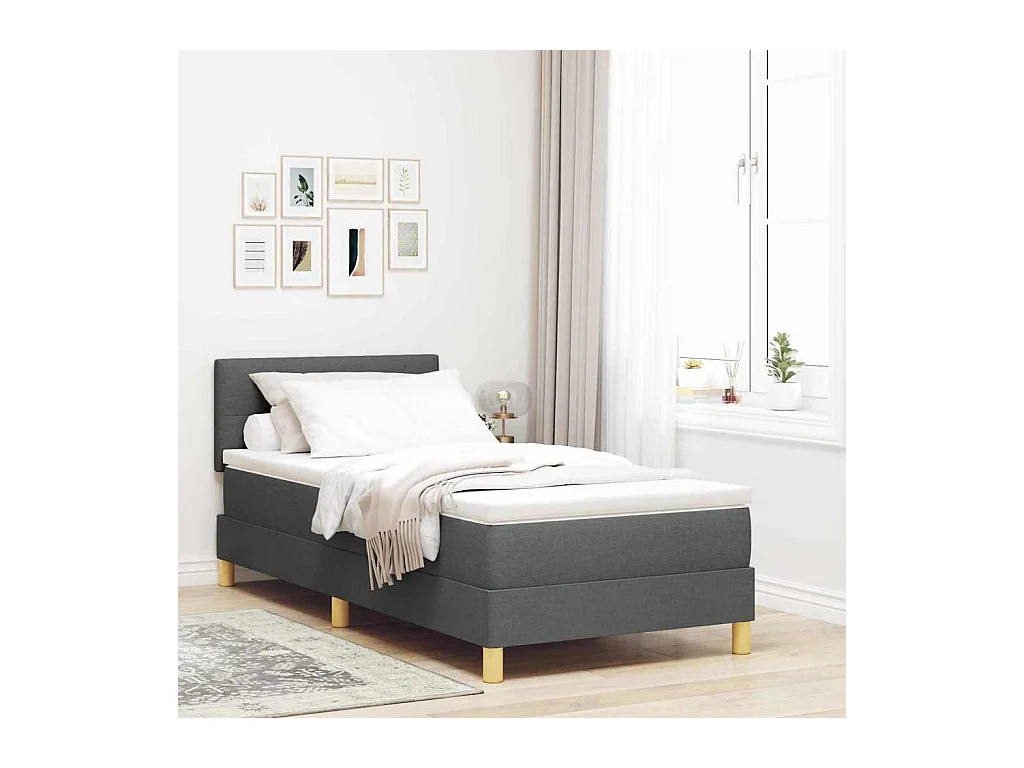 Cama tipo Box Spring con colchón Gris oscuro 90 x 200 cm tela