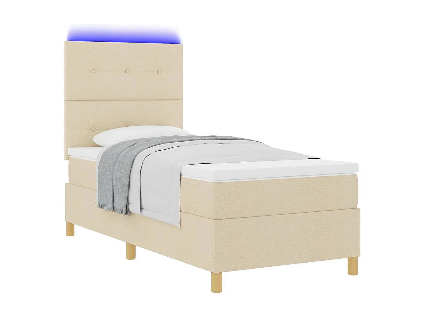 Cama tipo Box Spring con colchón Crema 90 x 200 cm tela