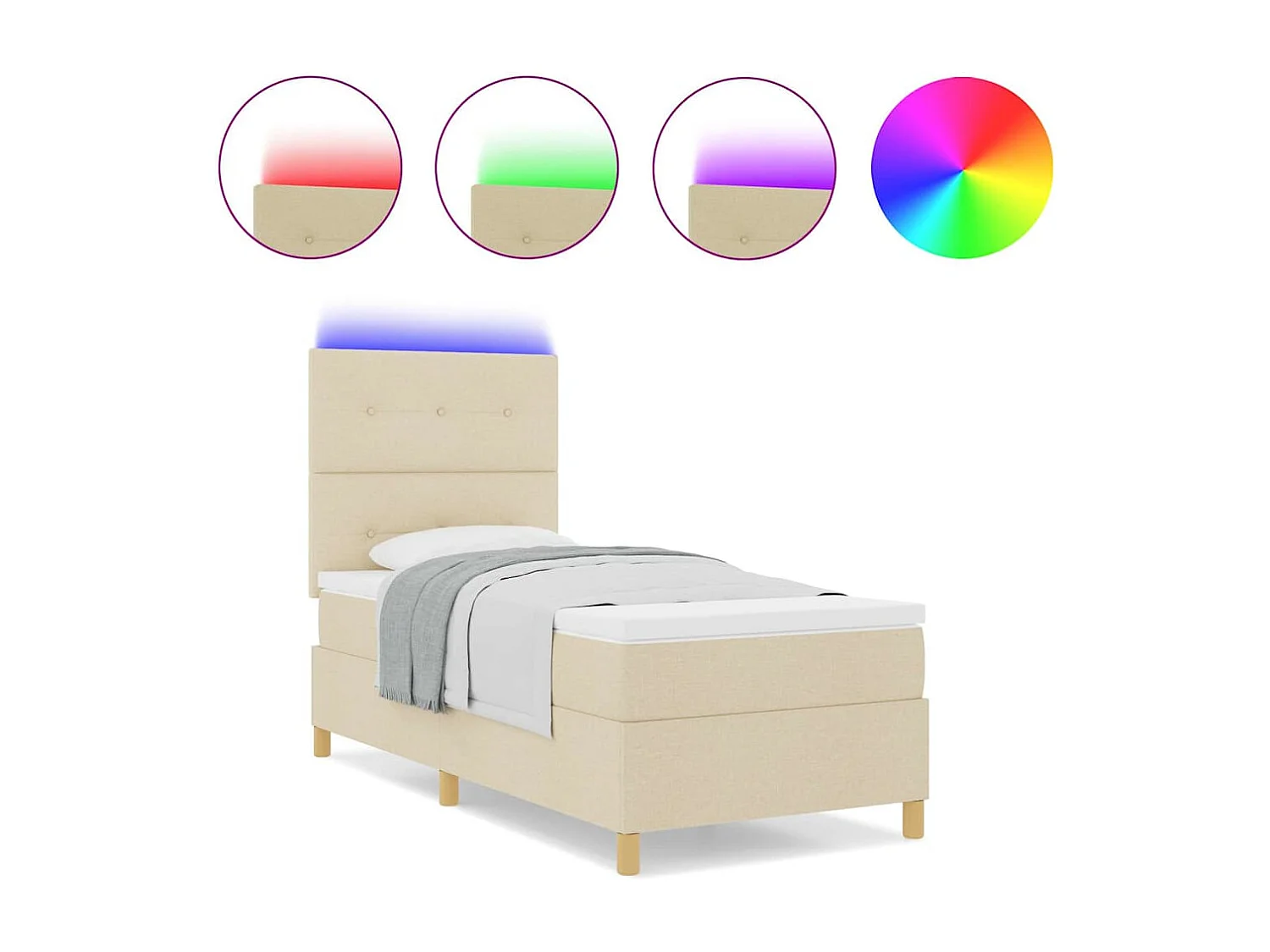 Cama tipo Box Spring con colchón Crema 90 x 200 cm tela