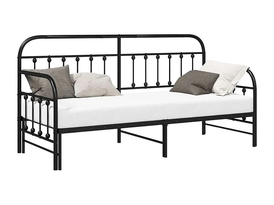 Estrutura de cama de dia com cabeceira Preto 75 x 190 cm Aço