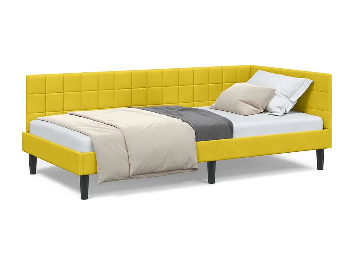 Cadre de lit d'angle Jaune 100 x 200 cm Velours