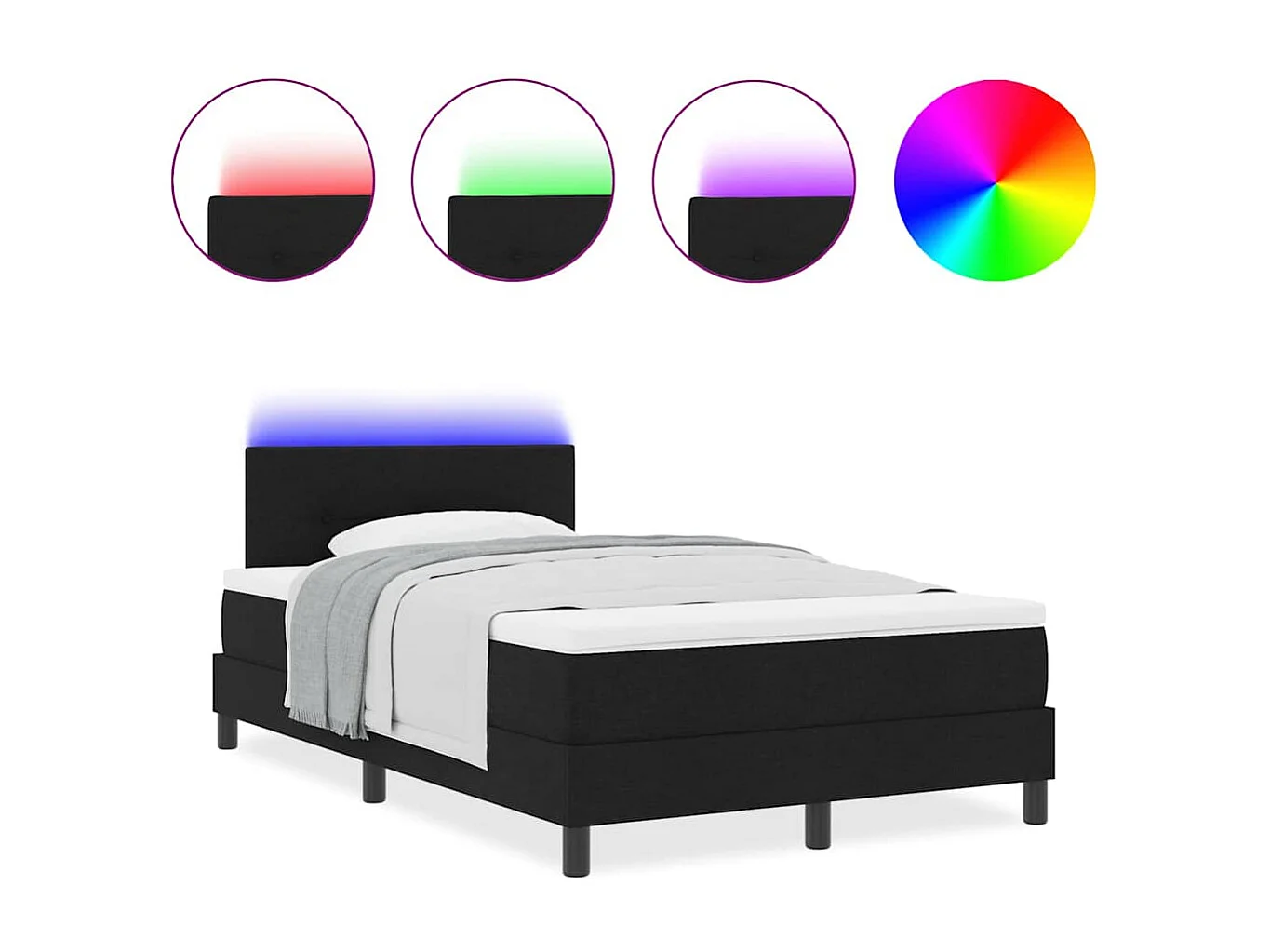 Cama tipo Box Spring con colchón Negro 120 x 190 cm tela