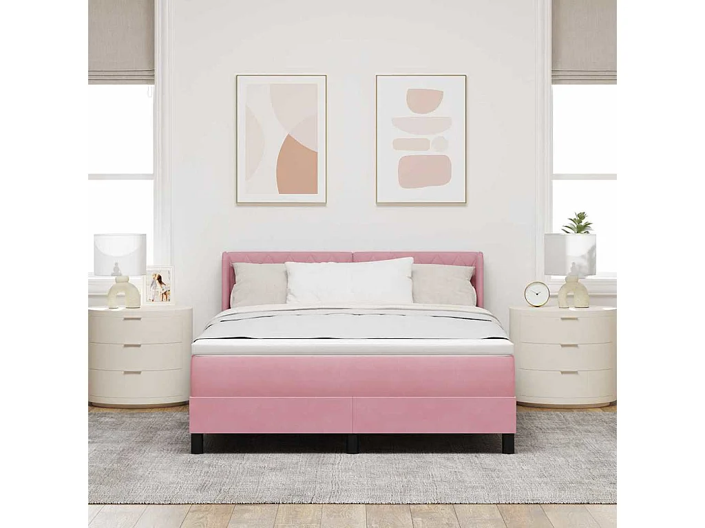 Cadre de lit avec matelas noir 100x200 cm en velours Rose
