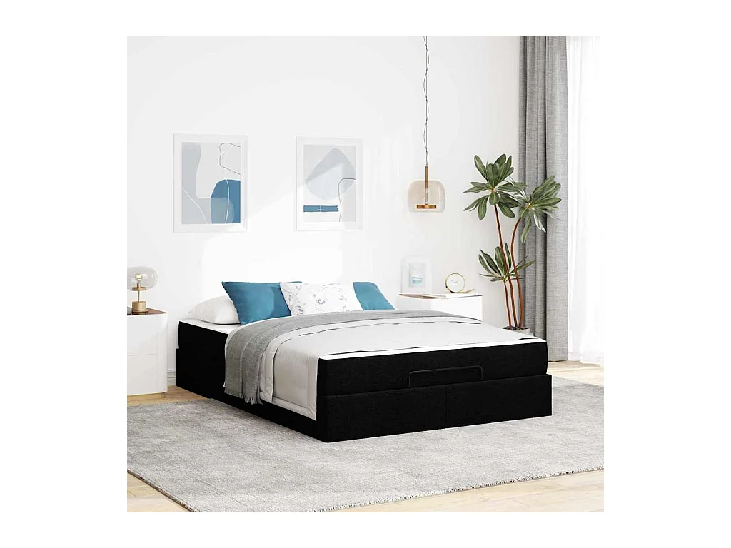 Cadre de lit avec matelas Noir 140 x 190 cm tissu
