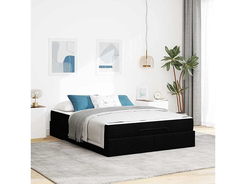 Cadre de lit avec matelas Noir 140 x 190 cm tissu
