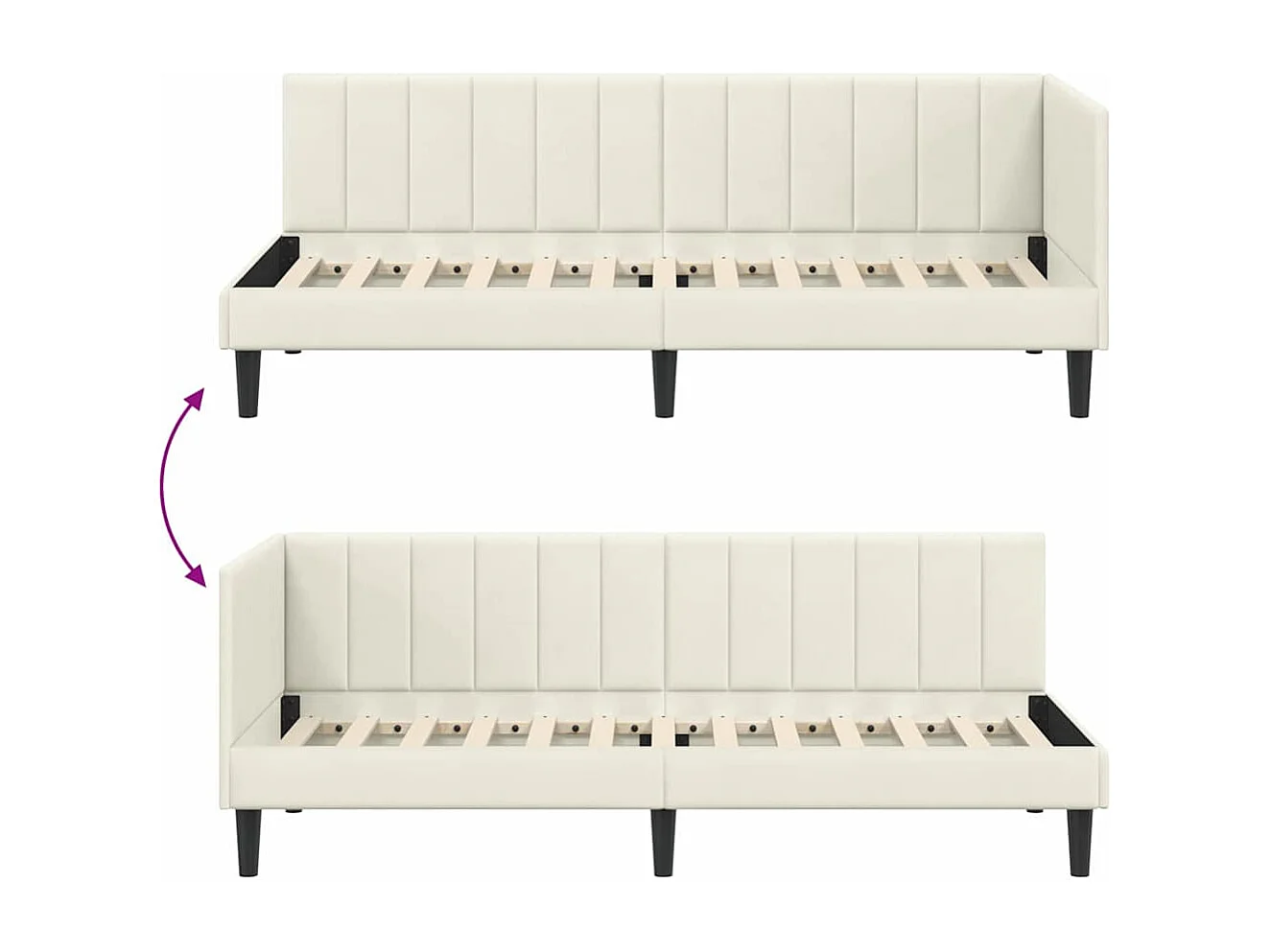 Estructura de cama en esquina Crema 80 x 200 cm Terciopelo