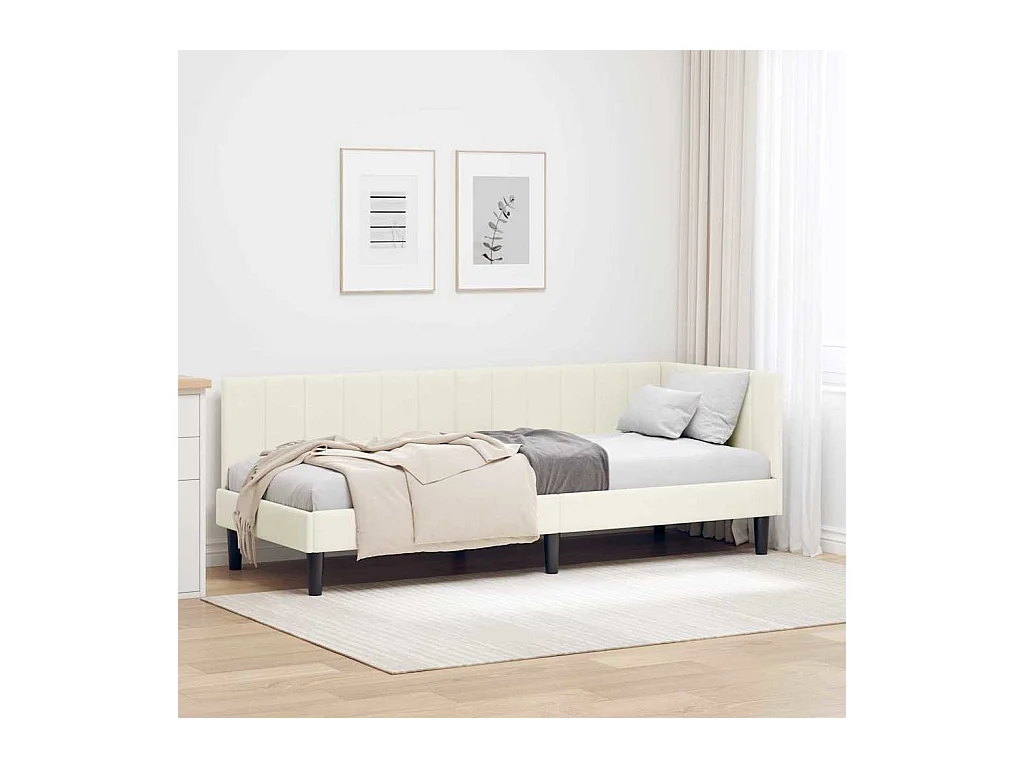Cadre de lit d'angle avec tête de lit Crème 80 x 200 cm Velours