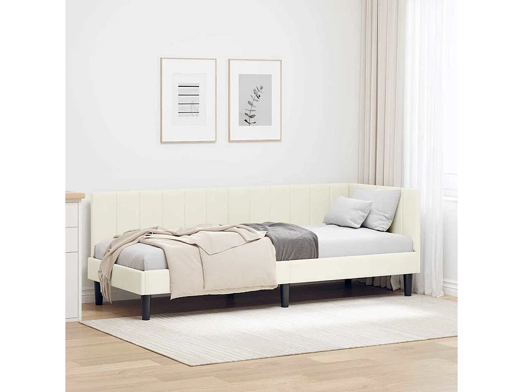 Cadre de lit d'angle avec tête de lit Crème 80 x 200 cm Velours