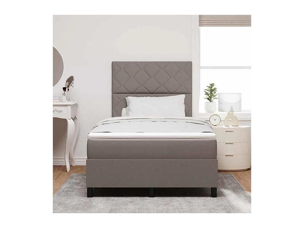 Cadre de lit avec matelas Taupe 120 x 190 cm tissu