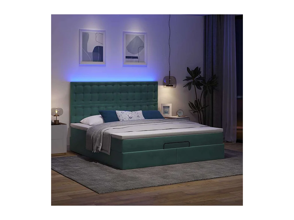 Cadre de lit ottoman avec matelas vert foncé 160x200 cm velours