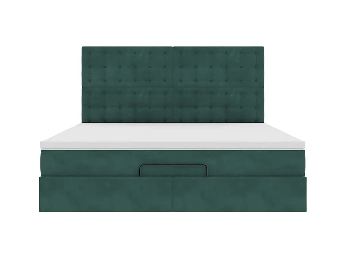 Cadre de lit ottoman avec matelas vert foncé 160x200 cm velours
