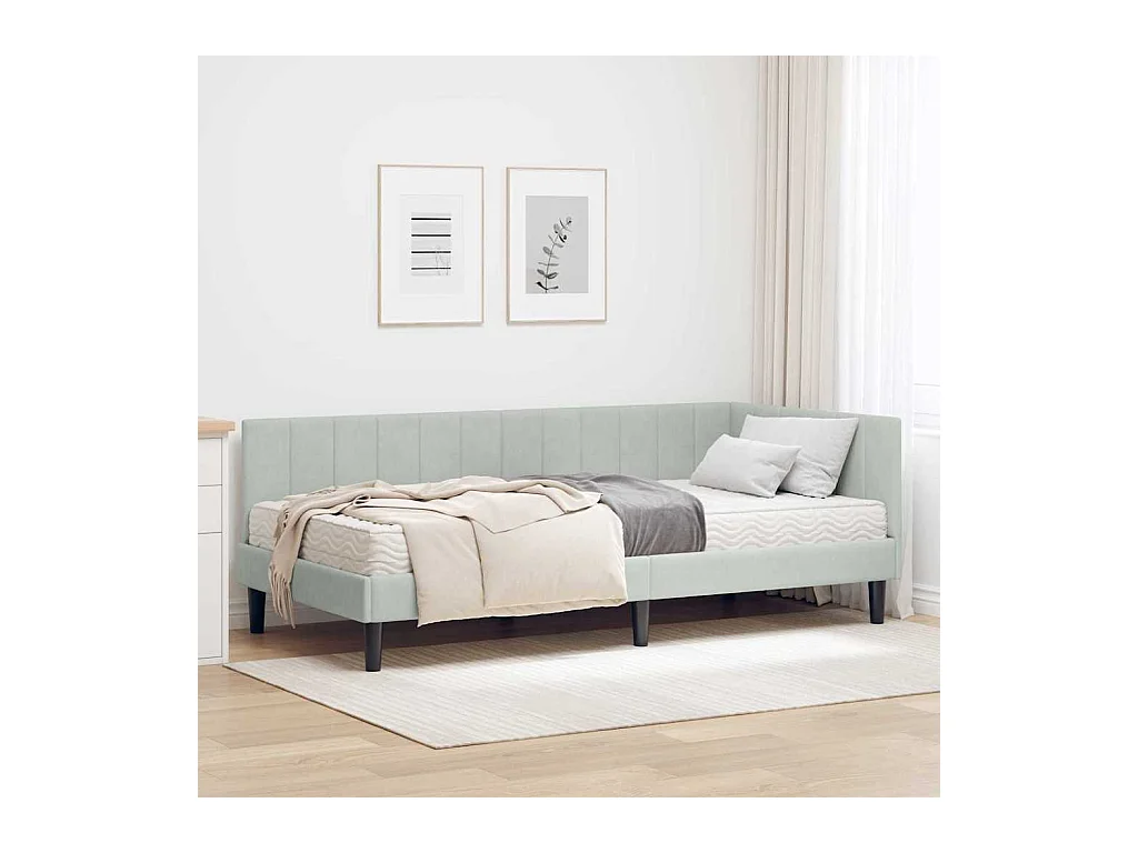 Estructura de cama en esquina Gris claro 90 x 190 cm Terciopelo