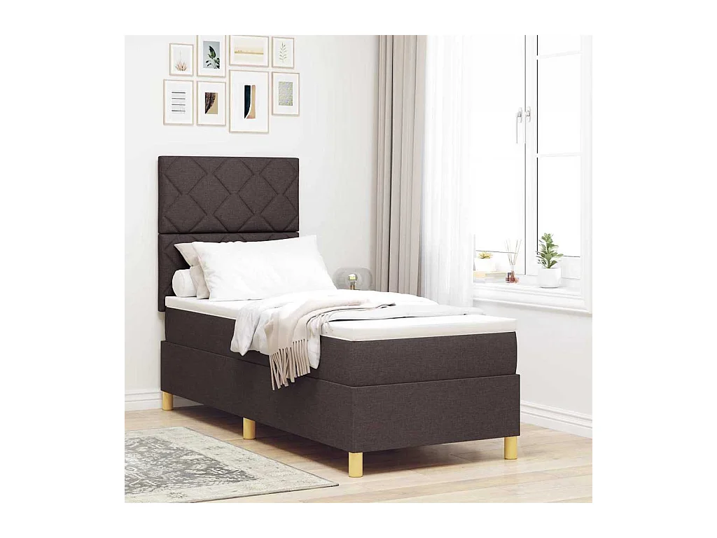 Cadre de lit avec matelas Marron foncé 80 x 200 cm tissu